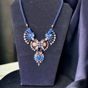 Vintage Statement Women's Necklace Blue and Pink Color Faux Gemstones
